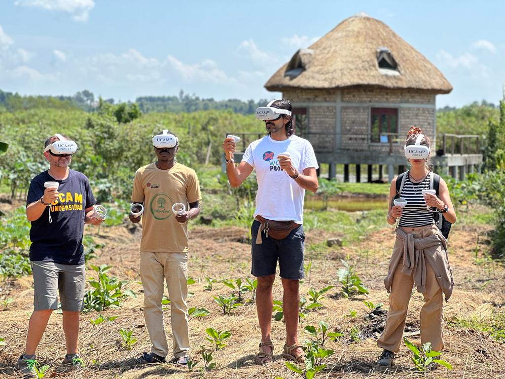 WorldProject and UCAM team using virtual reality headsets in Uganda