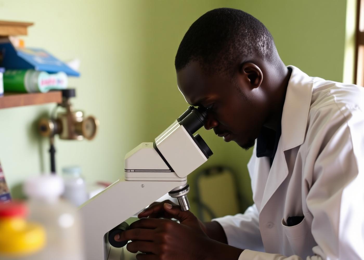 Laboratory technician working with a microscope at Kikaya